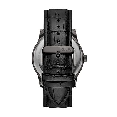 Relic by Fossil Men's Skeleton Dial Black Leather Strap Automatic Watch - ZRT0007