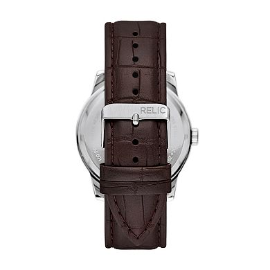Relic by Fossil Men's Skeleton Dial Brown Faux Leather Strap Automatic Watch - ZRT0009