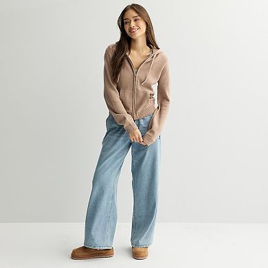 Juniors' Pink Republic Long Sleeve Zip-Up Sweater Hoodie