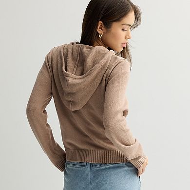 Juniors' Pink Republic Long Sleeve Zip-Up Sweater Hoodie