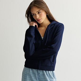 Juniors' Pink Republic Long Sleeve Zip-Up Sweater Hoodie