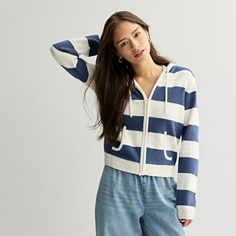 Juniors' Pink Republic Long Sleeve Zip-Up Sweater Hoodie