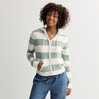 Juniors' Pink Republic Long Sleeve Zip-Up Sweater Hoodie