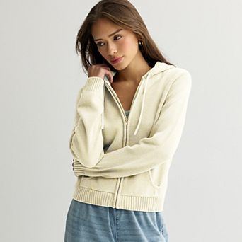 Juniors' Pink Republic Long Sleeve Zip-Up Sweater Hoodie