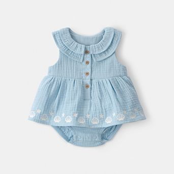 Baby Girl Carter's Shell Embroidered Gauze Bodysuit Dress