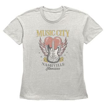 Women's Music City Nashville Tennessee Angel Wings Guitar Graphic Tee