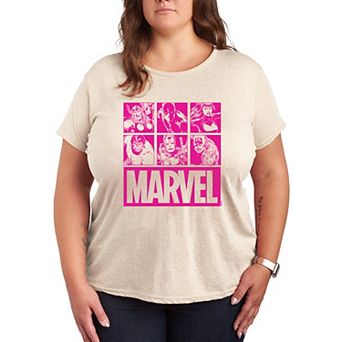 Plus Size Marvel Pink Grid Graphic Tee