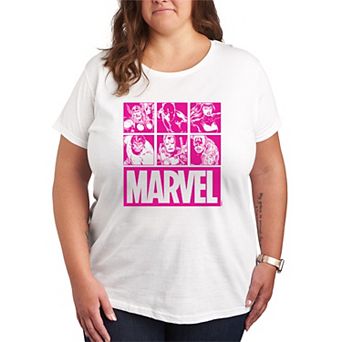 Plus Size Marvel Pink Grid Graphic Tee