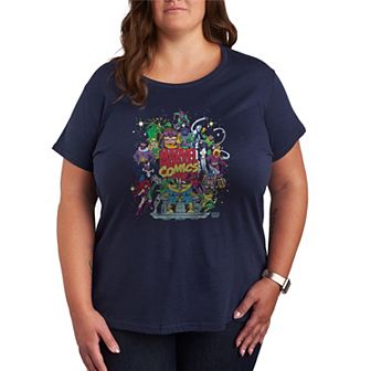 Plus Size Marvel Villains Retro Collage Graphic Tee