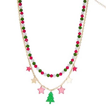Christmas Charms Gold Tone Layer Necklace