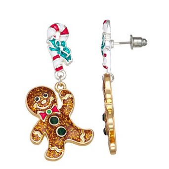 Gold Tone Gingerbread Man Earrings
