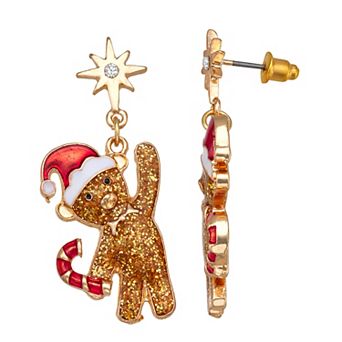Gold Tone Holiday Waving Teddy Earrings