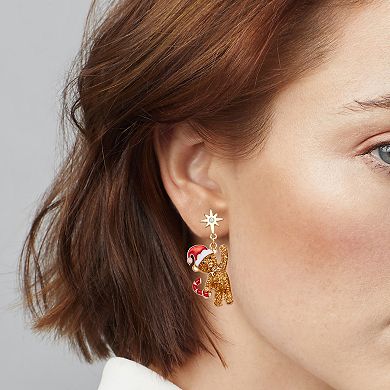 Gold Tone Holiday Waving Teddy Earrings