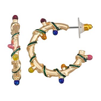 Gold Tone Christmas Light Hoop Earrings