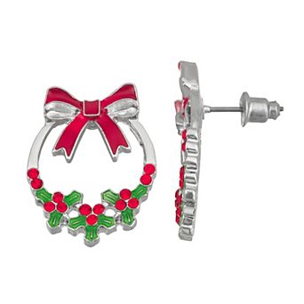 Silver Tone Christmas Bow Earrings
