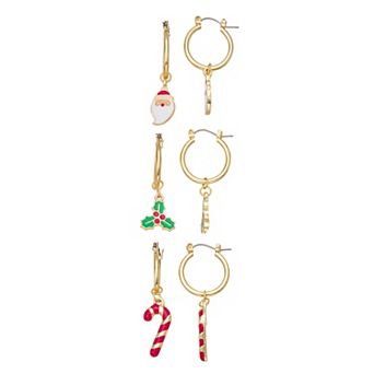 Gold Tone Trio Christmas Hoop Earring Set