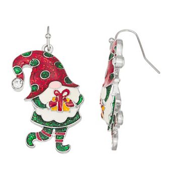 Silver Tone Christmas Gnome Drop Earrings