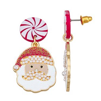 Gold Tone Santa Dangle Earrings