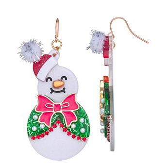 Gold Tone Christmas Snowman Earrings