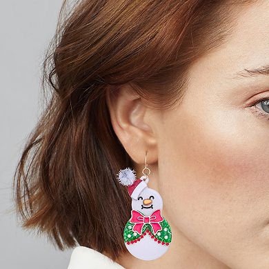 Gold Tone Christmas Snowman Earrings