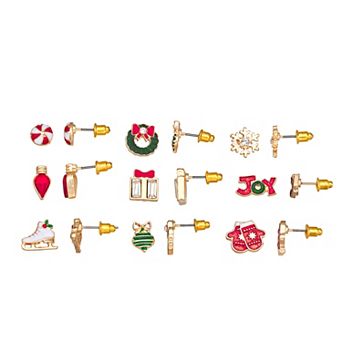 Gold-Tone Holiday 9-Pair Stud Earrings Set