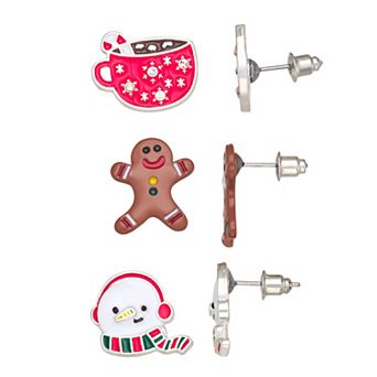 Silver Tone Trio Holiday Stud Earring Set