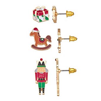 Gold Tone Trio Christmas Stud Earring Set