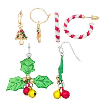 Trio Christmas Candy Cane Mistletoe Earring Set