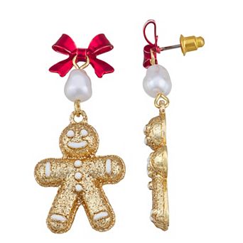 Gold Tone Gingerbread Drop Earrings