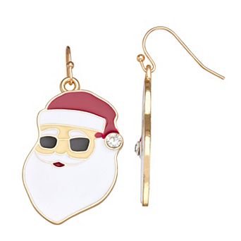 Gold Tone Santa with Shades Dangle Earrings
