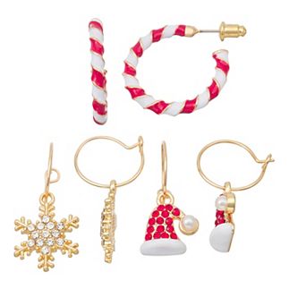 Gold Tone 3-Pair Christmas Hoop Earring Set