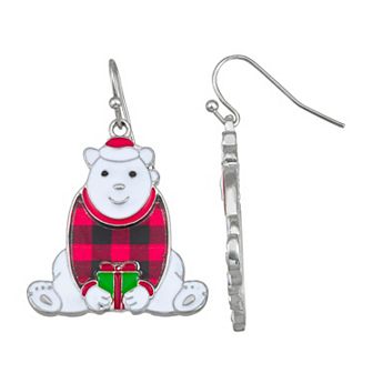 Silver Tone Christmas Polar Bear Earrings