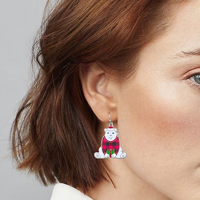 Silver Tone Christmas Polar Bear Earrings