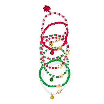 Gold Tone 7 pc Christmas Beaded Bracelet Set
