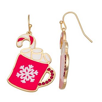 Gold Tone Hot Coco Mug Drop Earrings