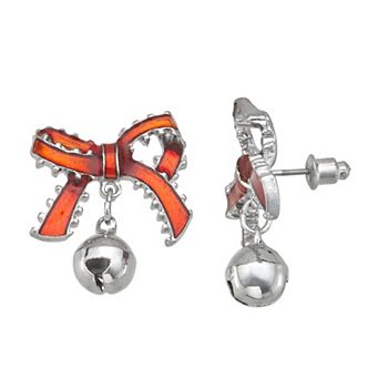 Silver Tone Jingle Bow Stud Earrings