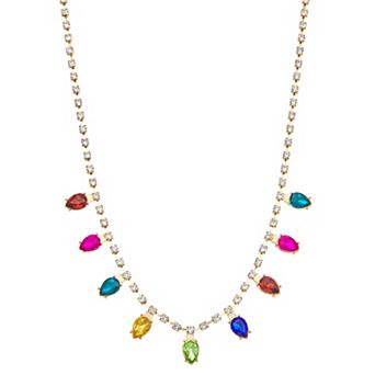 Gold Tone Christmas Lights Frontal Necklace