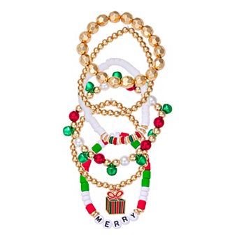 Gold Tone 6 pc Merry Beaded Bracelet Set
