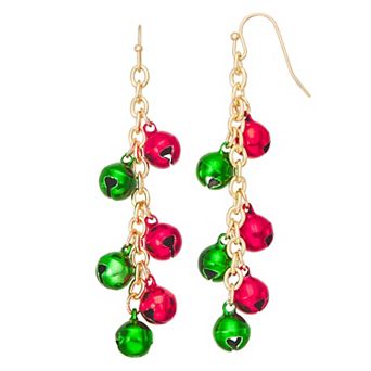 Gold Tone Christmas Ornament Waterfall Earrings