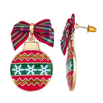 Gold Tone Christmas Ornament Earrings