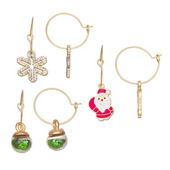 Gold Tone 3-Pair Christmas Earring Set