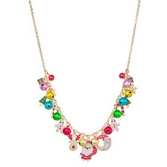 Gold Tone Christmas Jingle Bell Charms Necklace