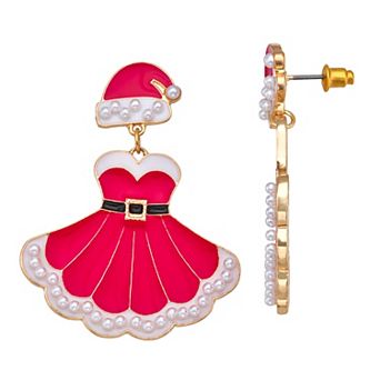 Gold Tone Lady Santa Dress Earrings