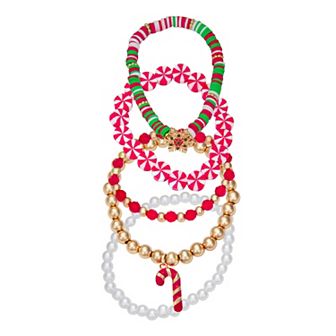 Gold Tone 5 pc Candy Cane Bracelet Set