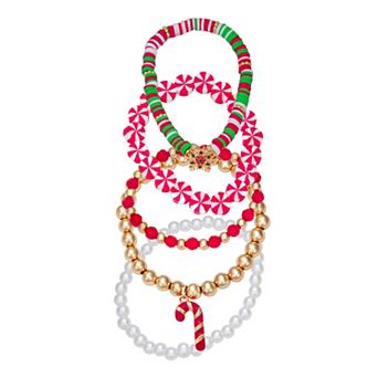 Gold Tone 5 pc Candy Cane Bracelet Set