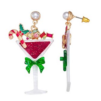 Gold Tone Christmas Cocktail Drop Earrings