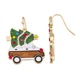 Gold Tone Christmas Tree Car Earrings
