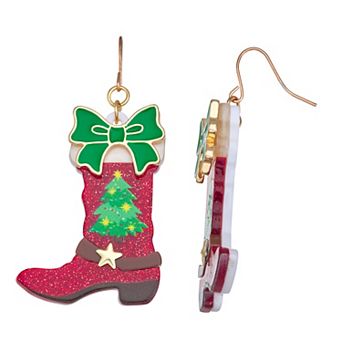 Gold Tone Holiday Cowgirl Boot Earrings