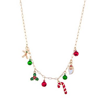 Gold Tone Christmas Charms Necklace