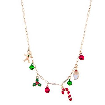 Gold Tone Christmas Charms Necklace